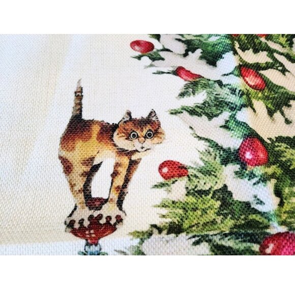 Christmas Pillow Cover Holiday Accent Tree Cat Decor Decorative Case Decoration - Picture 4 of 5